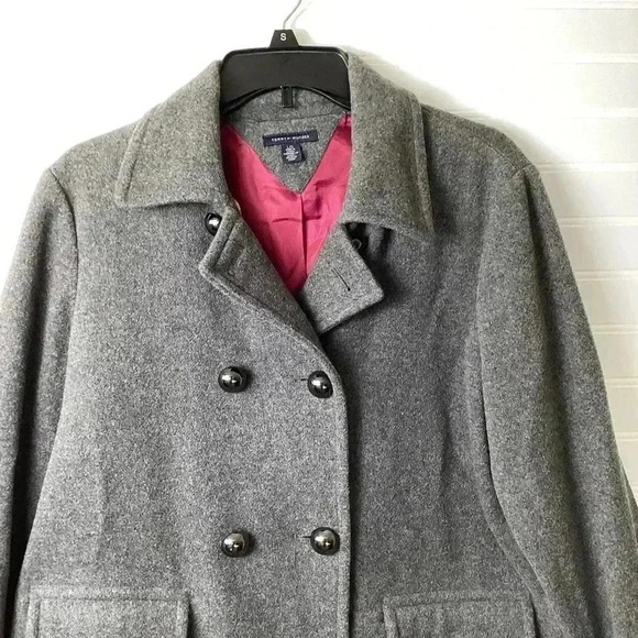Tommy Hilfiger Gray Wool Double-Breasted Peacoat Women's Size Large Wool Blend - Picture 3 of 10